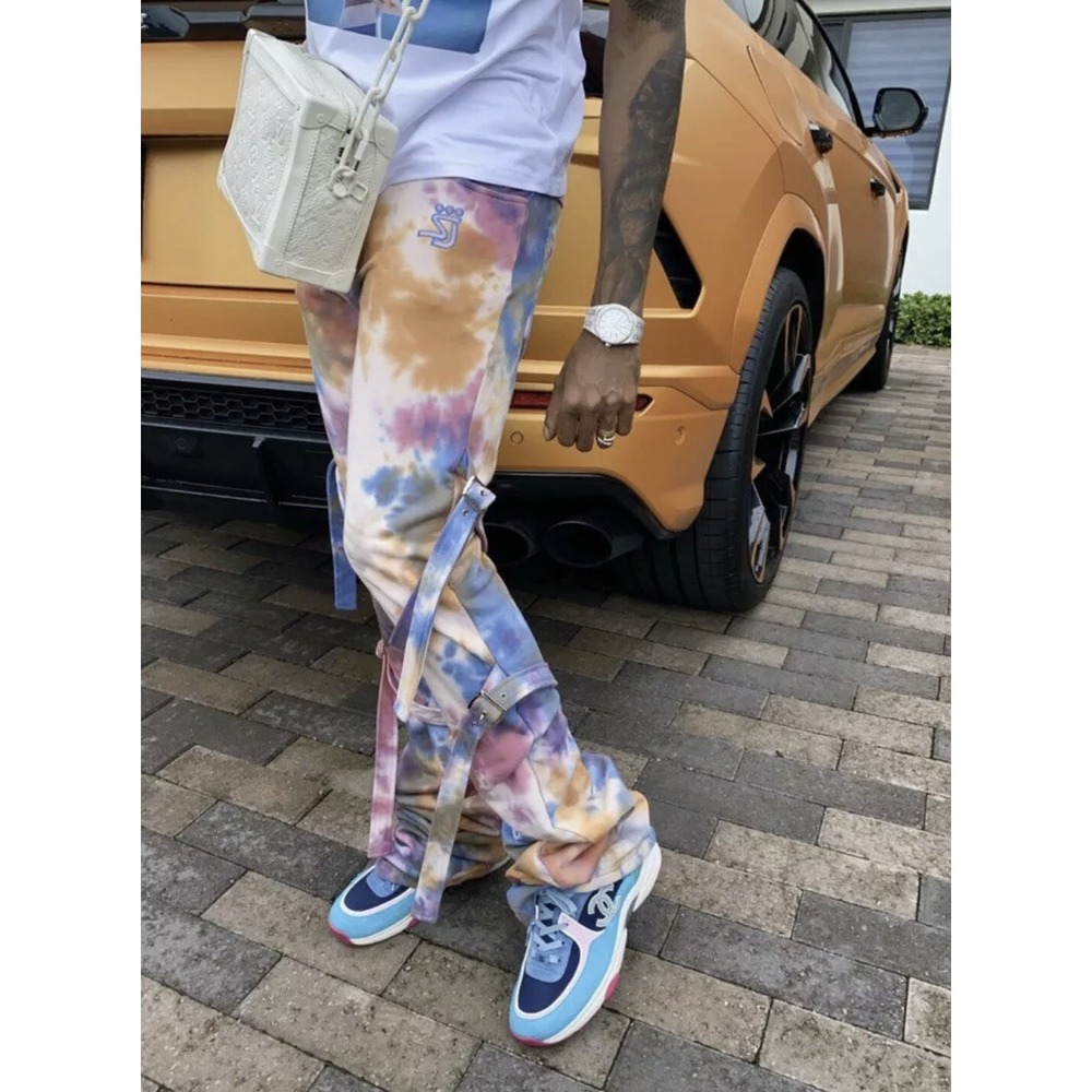NWT Shane Justin Unisex Size Large Tie Dye Buckle Legs Long Pants Hype Rare - Picture 3 of 11